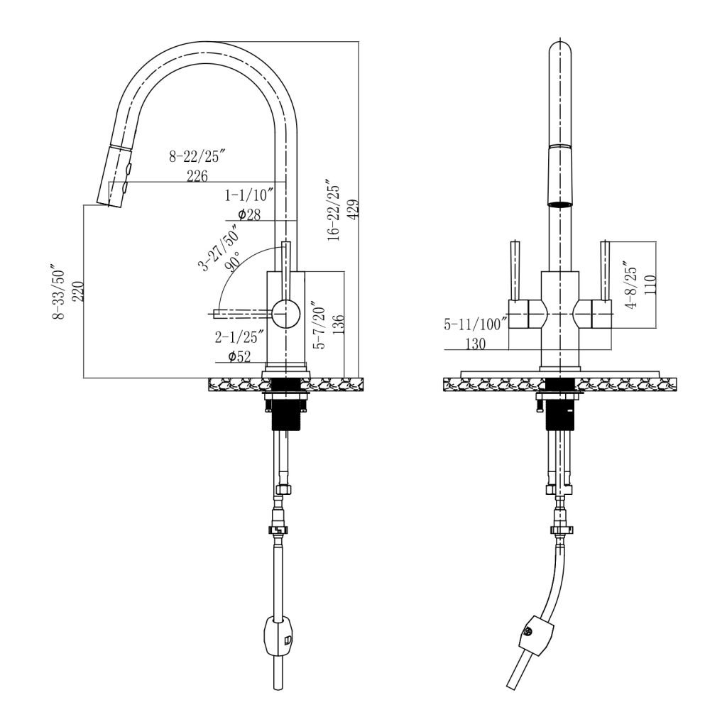 Two Handles Pull-Down One Hole Kitchen Faucet – KSK1218 – Oakland