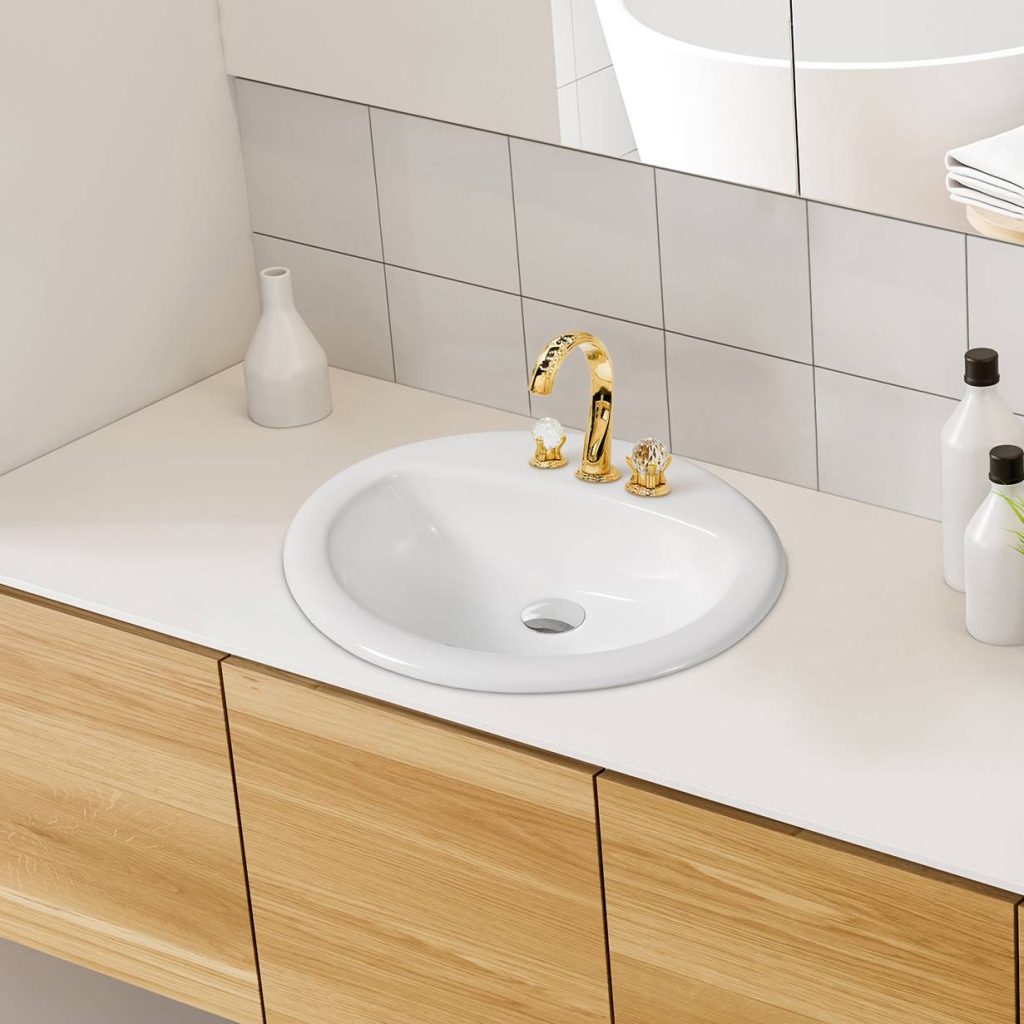 20″ x 17″ Oval Drop-In Top Mount Ceramic Bathroom Sink with Overflow ...