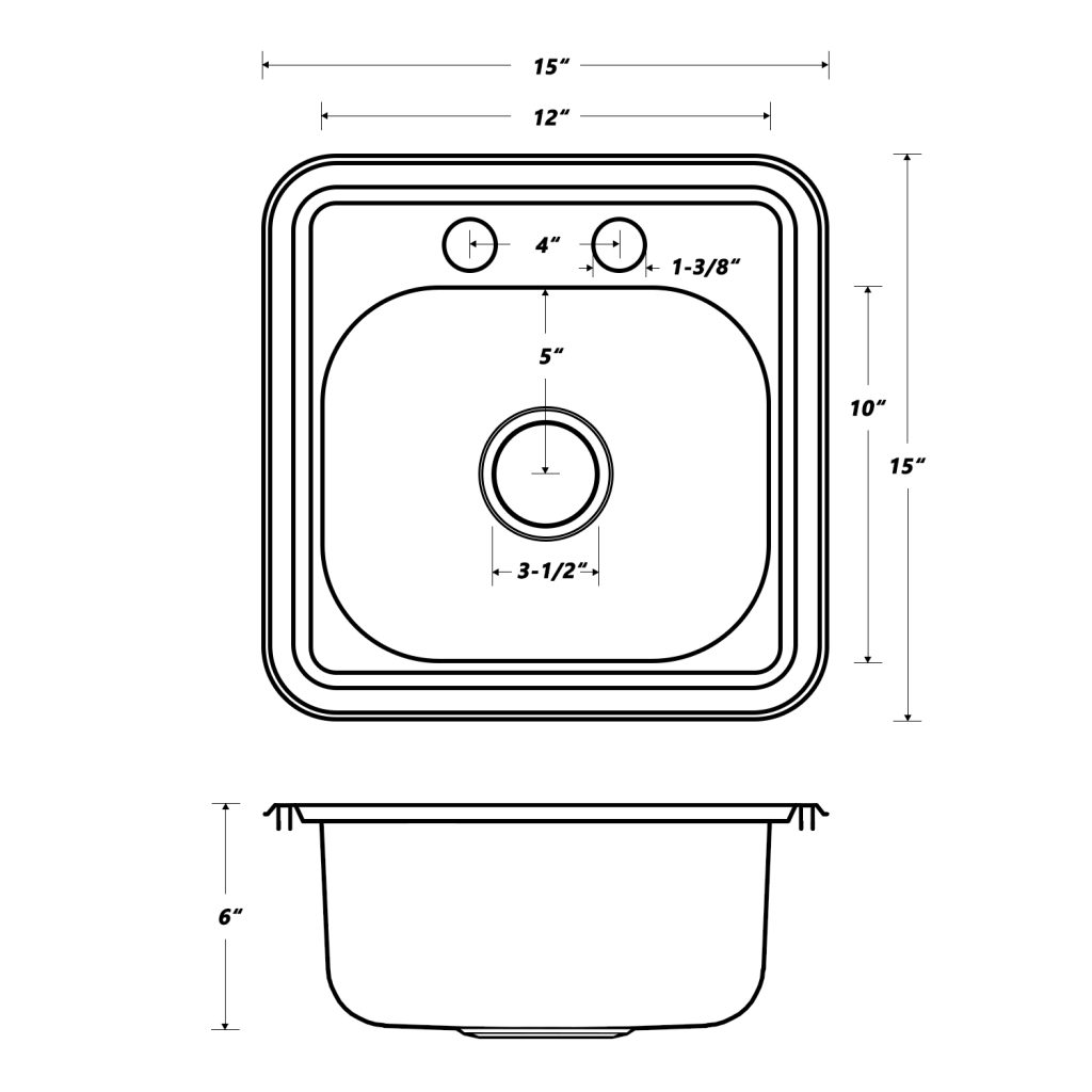 15″ DropIn Top Mount Stainless Steel Single Bowl Kitchen Bar Sink